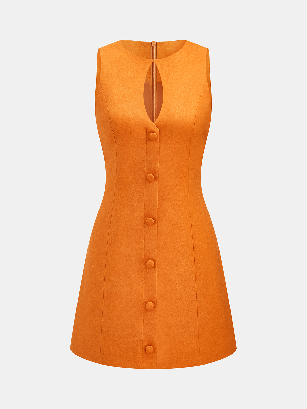 Linen-Blend Keyhole Neck Sleeveless Mini Dress