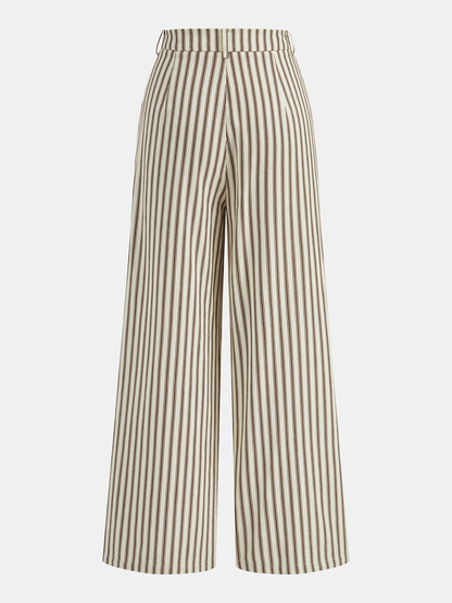 Striped Halter Neck Pants Set with Metal Button