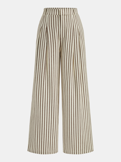 Striped Halter Neck Pants Set with Metal Button