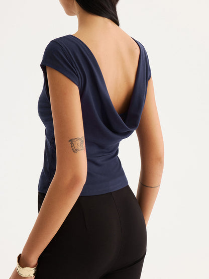 Double-Layer Front Cowl Back Cap Sleeve Top