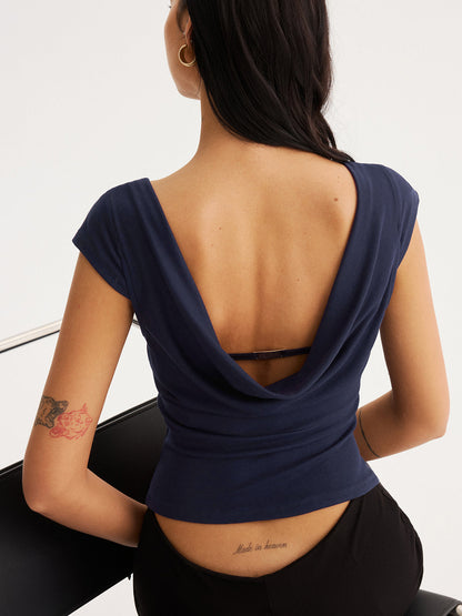 Double-Layer Front Cowl Back Cap Sleeve Top