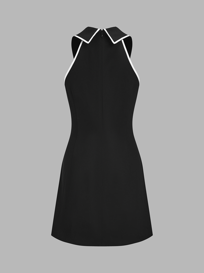 Tie Detail Contrast Trim Collared Mini Dress