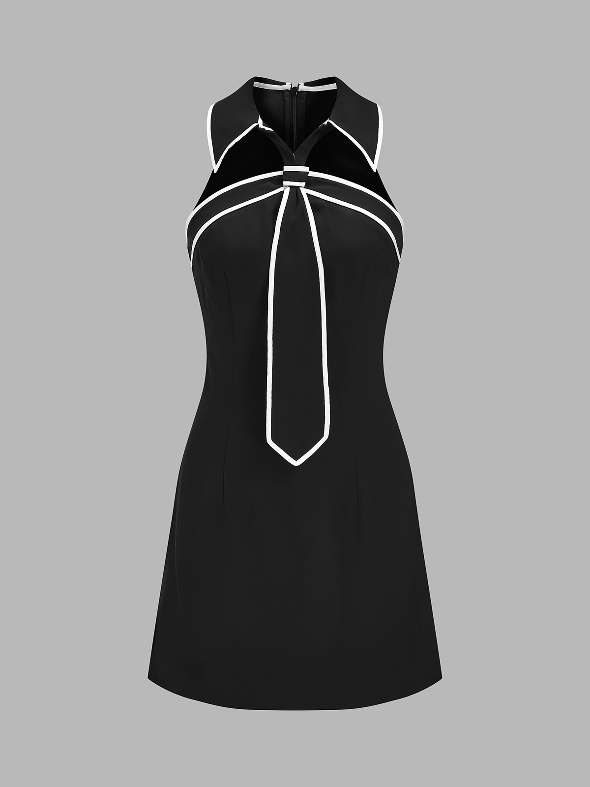 Tie Detail Contrast Trim Collared Mini Dress