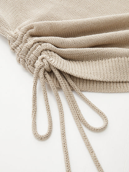 Sleeveless Asymmetric Drawstring Knit Top