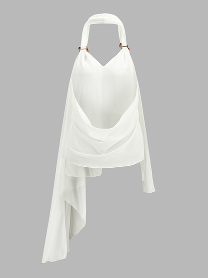 Metal Decor Asymmetric Flowy Halter Top