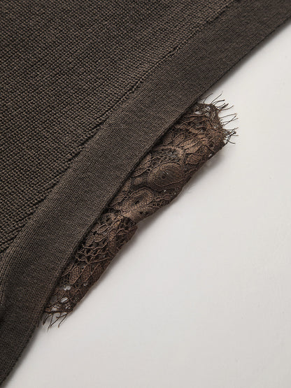 Side Tie Lace Panel Knit Sleeveless Vest