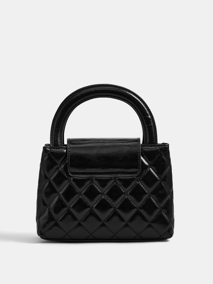 Quilted Turn Lock Top Handle Handbag