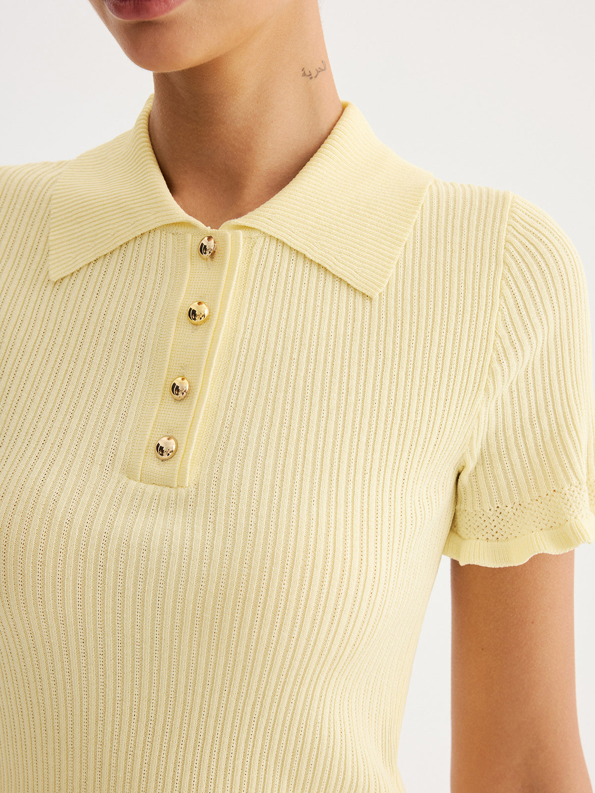 Ruffled Collared Ribbed Knit Top
