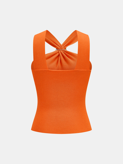 Metal Detail Ribbed Knit Tank Top