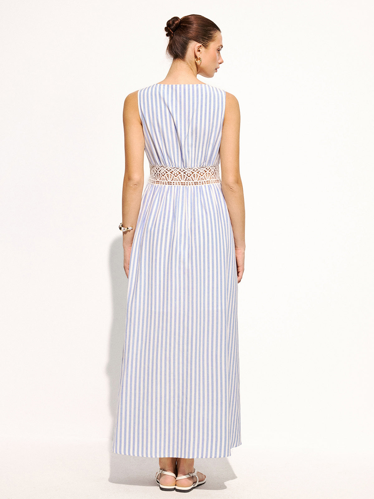Striped Sleeveless Lace Waist Maxi Dress