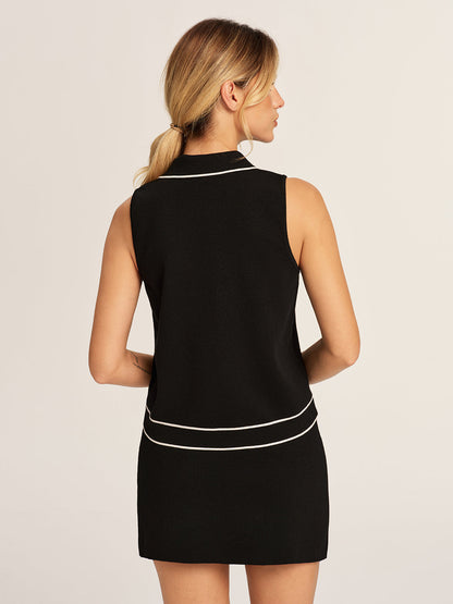 Sleeveless Collared Knit Top & Mini Skirt Set