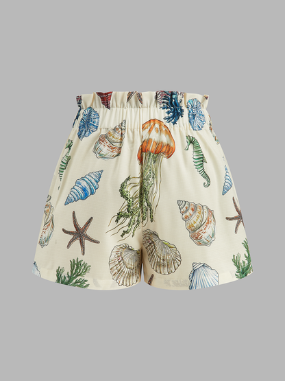 Floral Print Sleeveless Shorts Set