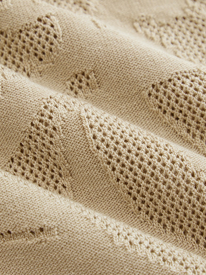 Openwork Jacquard Crew Neck Knit Vest