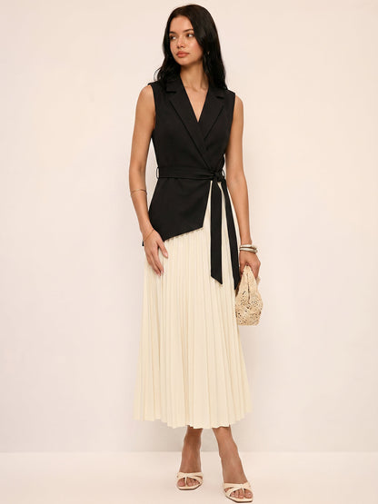 Sleeveless Belted Pleated Blazer Dress