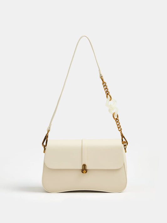 Curved Bottom Flap Shoulder Bag