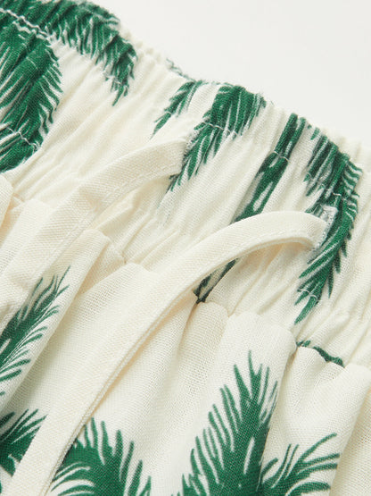 Tropical Print Halter Top & Drawstring Shorts Set