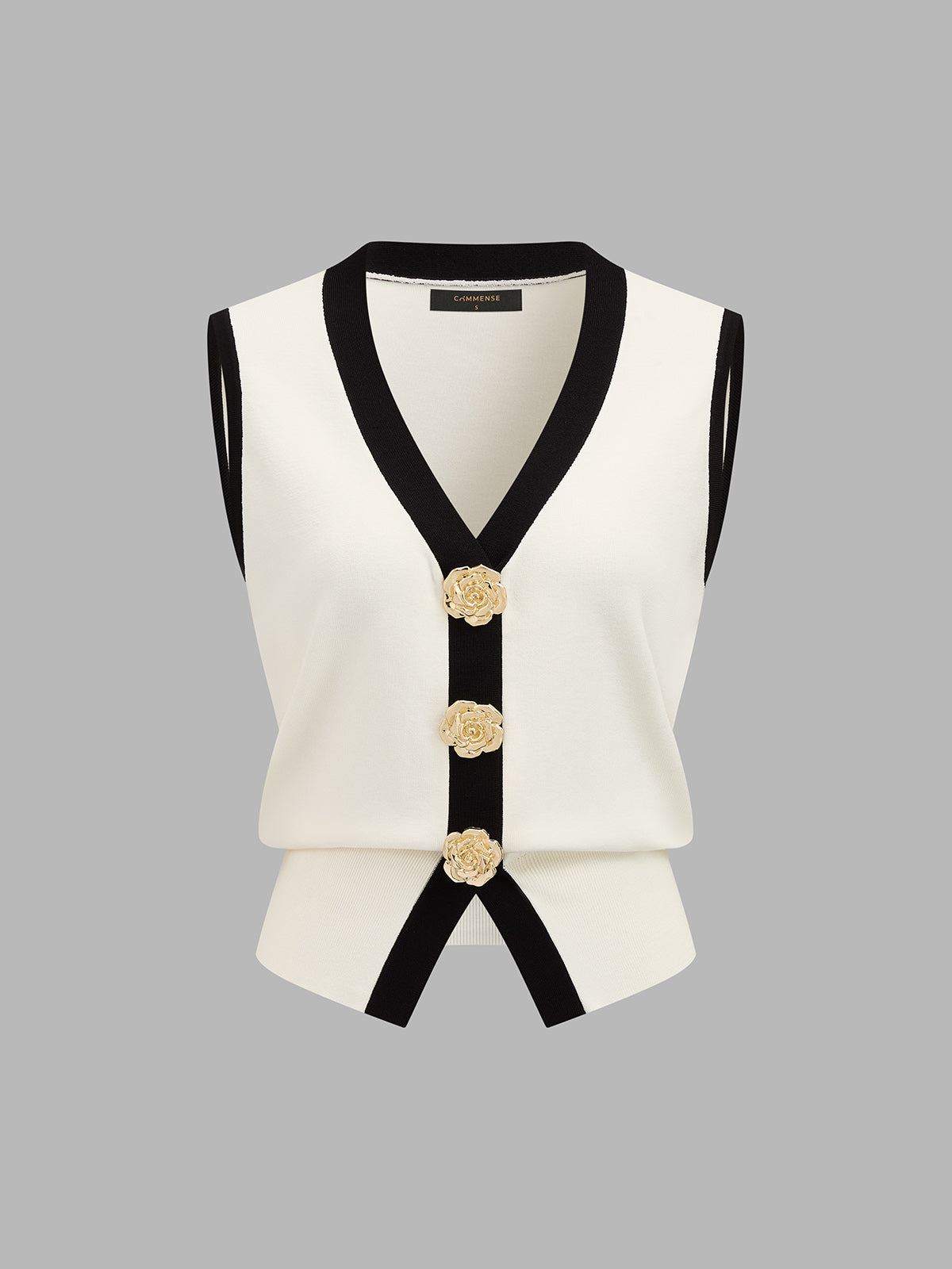 Rose Button Color Block Knit Vest