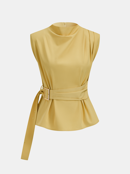 Belted Sleeveless Top & Elastic Waist Pants Set