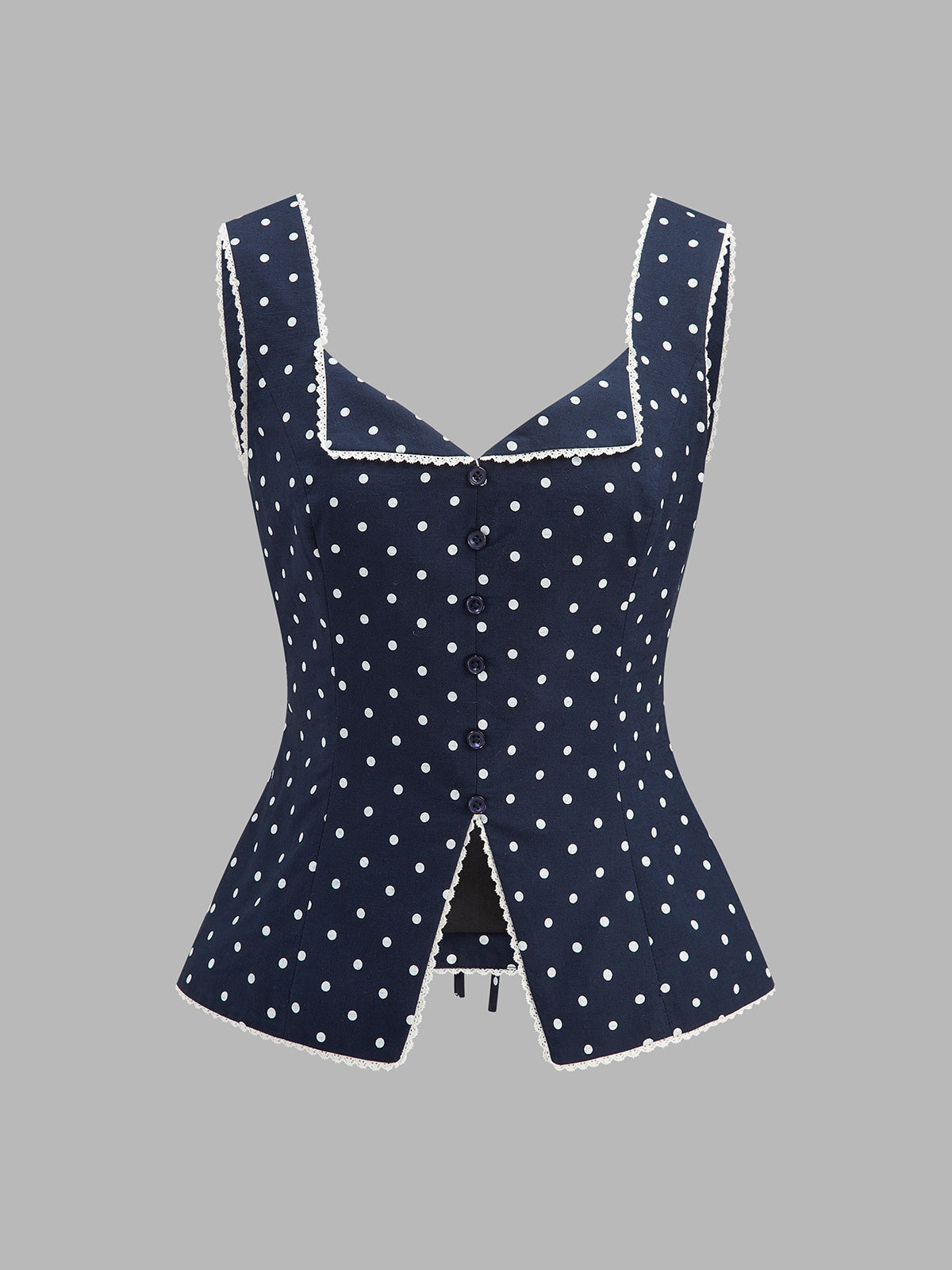 Polka Dot Lace Trim Button Front Vest