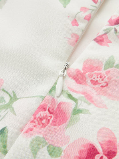 Square Neck Rose Print Slip Mini Dress