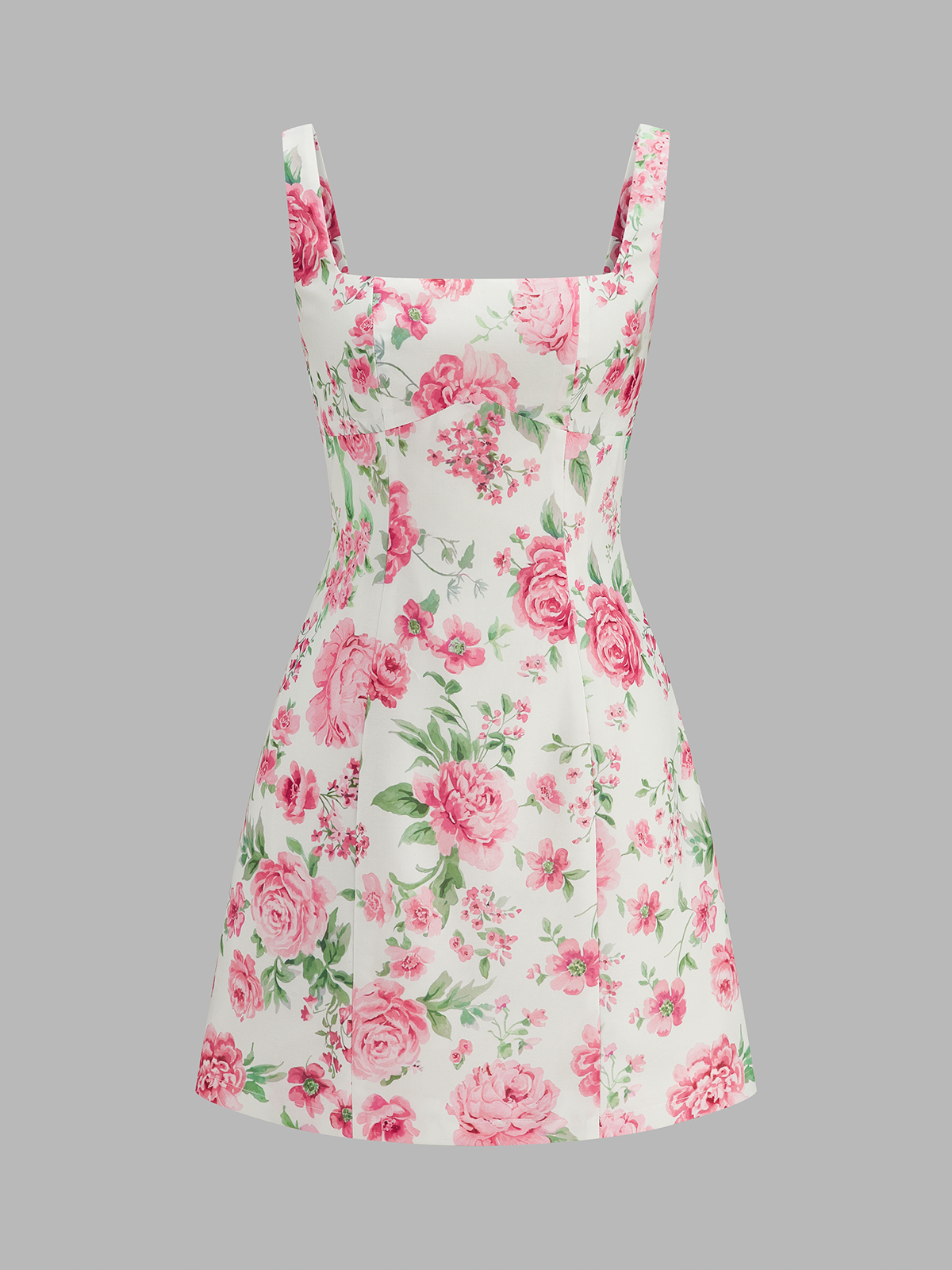 Square Neck Rose Print Slip Mini Dress