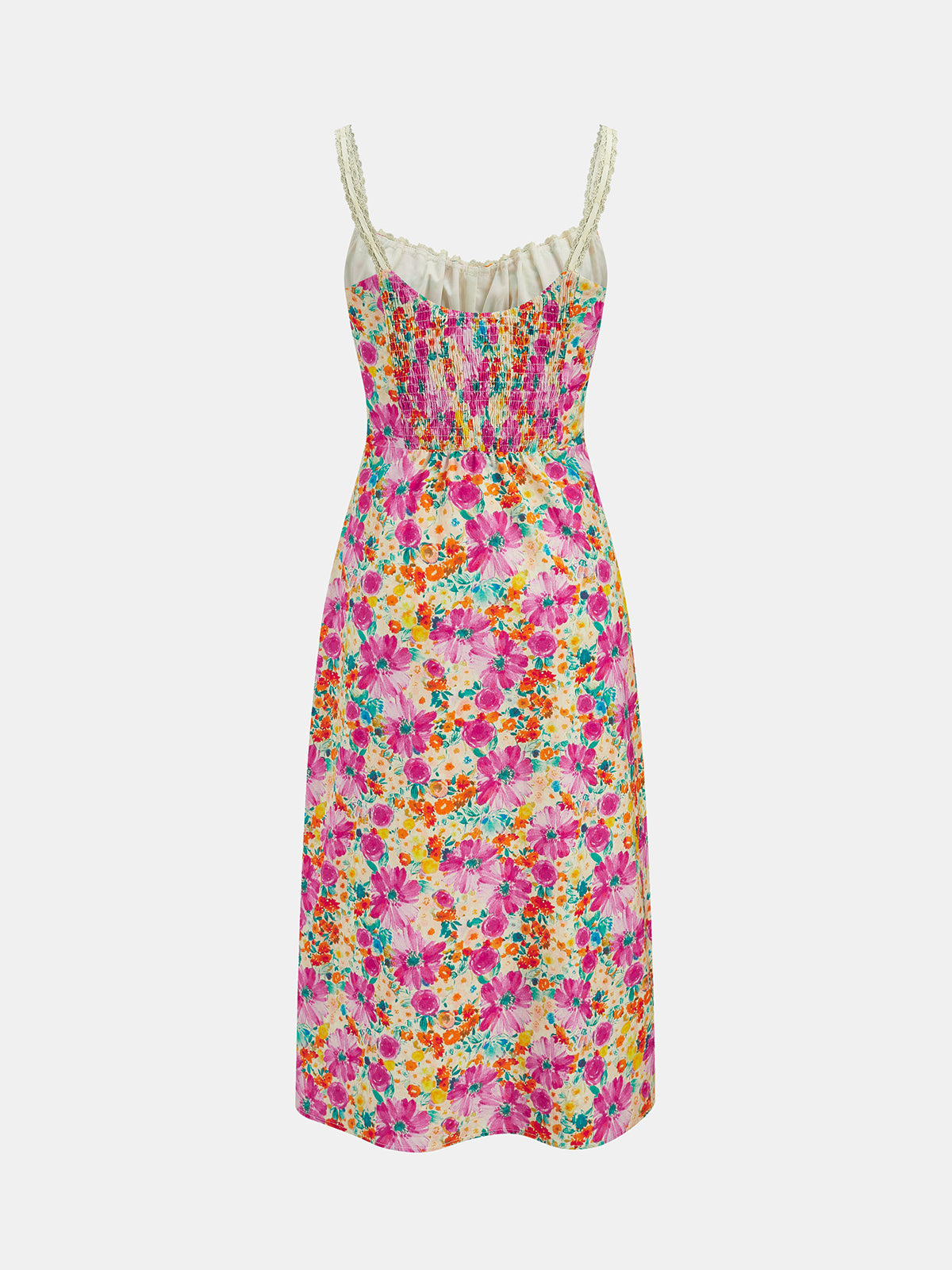 Lace Strap Tie Front Floral Midi Dress