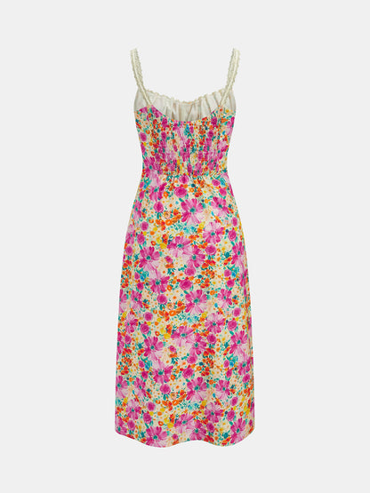 Lace Strap Tie Front Floral Midi Dress