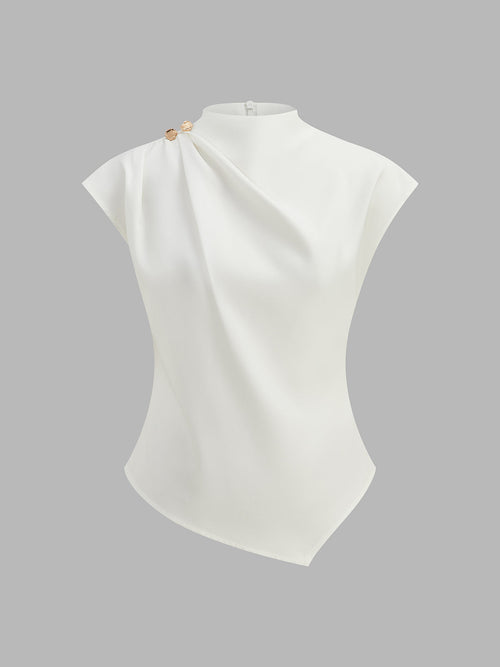 Draped Metal Detail Asymmetric Blouse