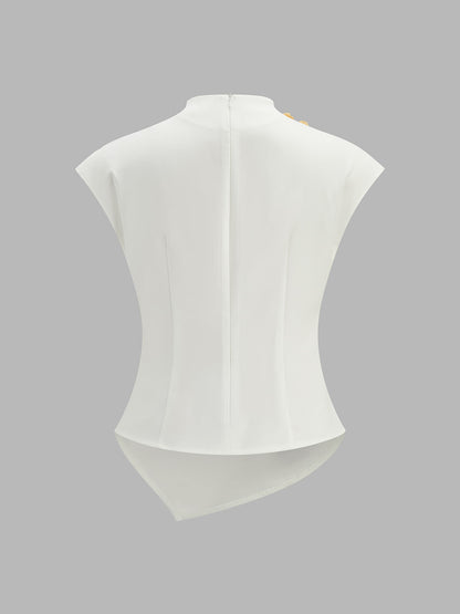 Draped Metal Detail Asymmetric Blouse