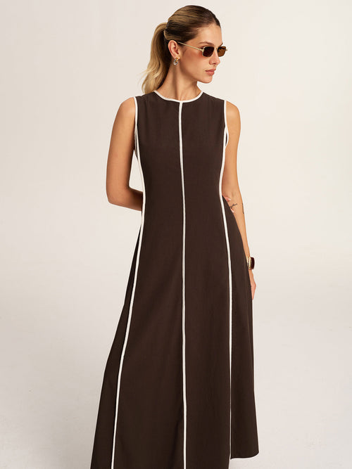 Contrast Piping A-Line Maxi Dress