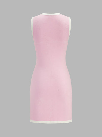 Contrast Trim Pearl Knit Mini Dress