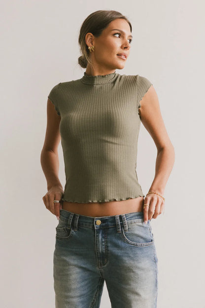 Casey Lettuce Hem Tee in Olive - FINAL SALE