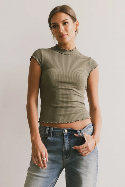 Casey Lettuce Hem Tee in Olive - FINAL SALE