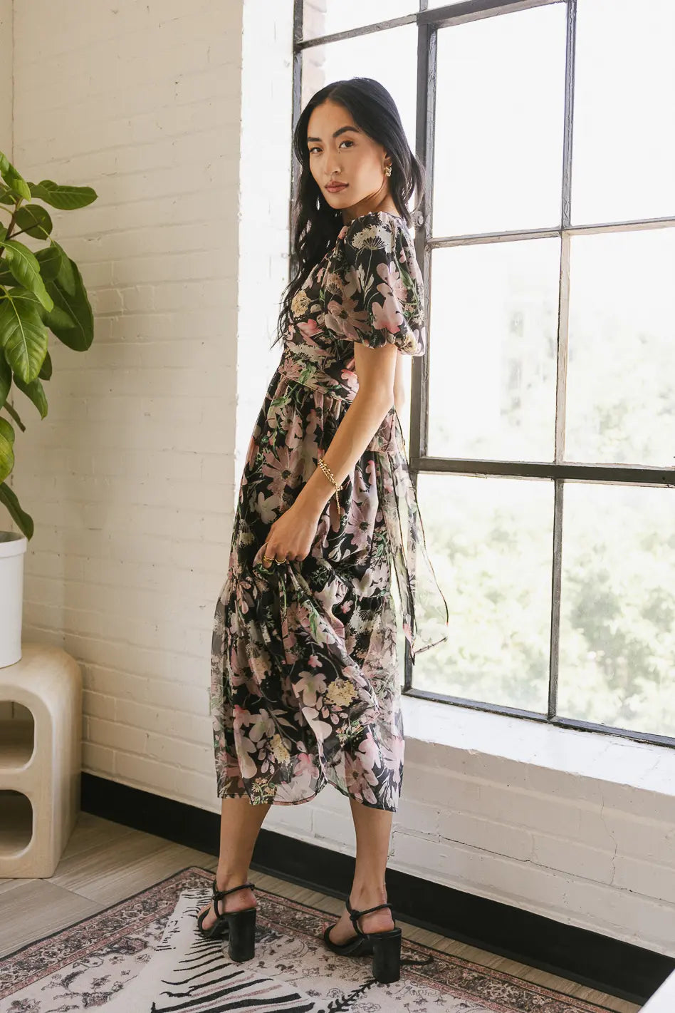 Angelique Floral Tie Dress in Black - FINAL SALE