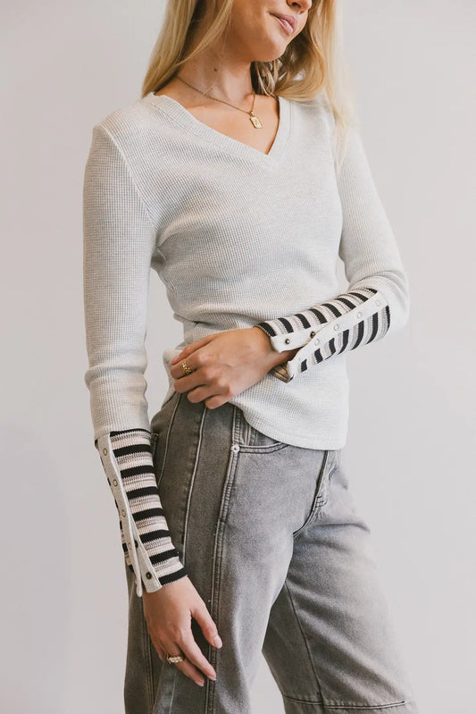 Ashton Waffle Knit Top in Grey - FINAL SALE