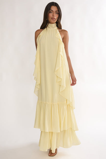 Lorina Layered Ruffle Halterneck Maxi Dress Butter