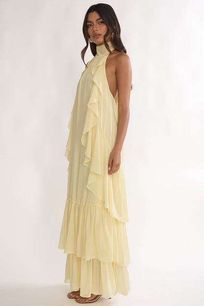 Lorina Layered Ruffle Halterneck Maxi Dress Butter