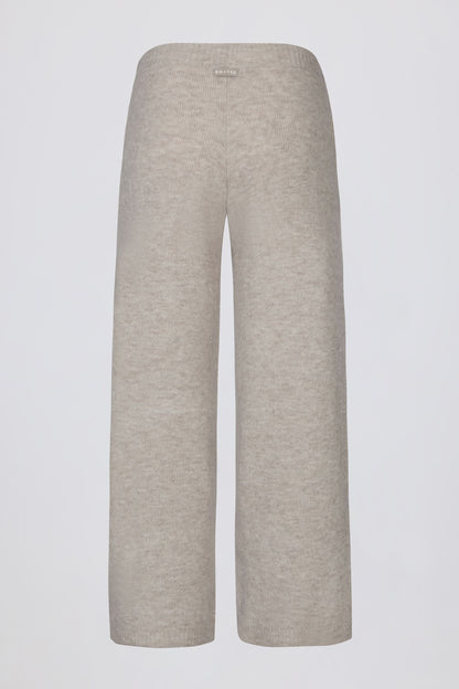 Knit Mid-Rise Wide-Leg Joggers in Beige