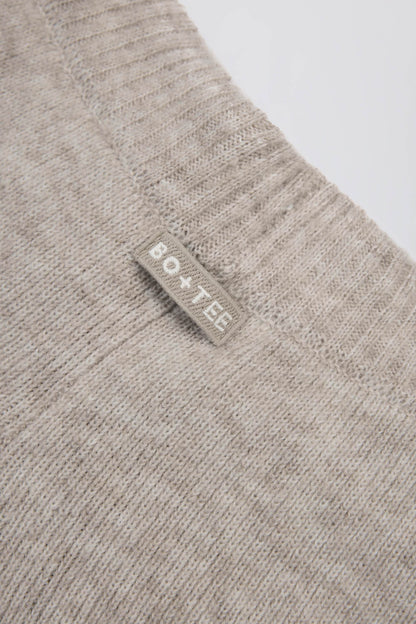 Knit Mid-Rise Wide-Leg Joggers in Beige