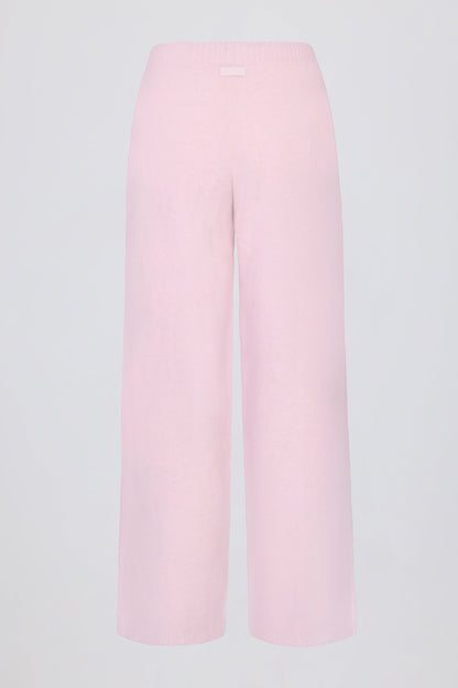 Knit Mid-Rise Wide-Leg Joggers in Soft Pink