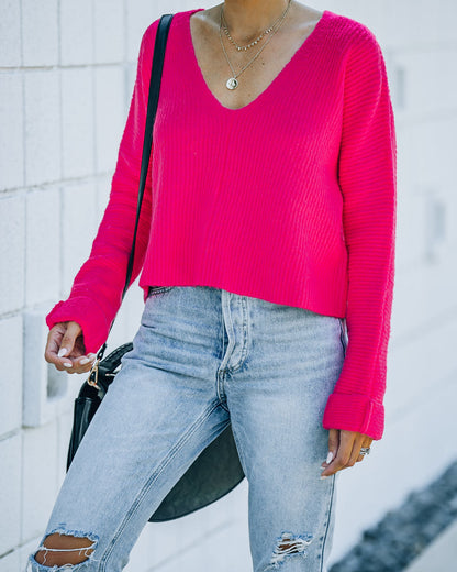 Basin Cropped Knit Sweater - Hot Pink