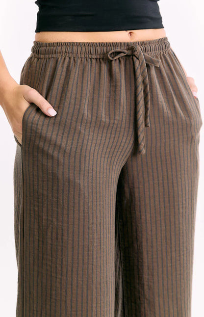 Avandi Brown Stripe Drawstring Waistband Pants