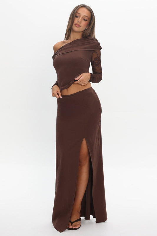 Breonna Front Split Maxi Skirt Chocolate