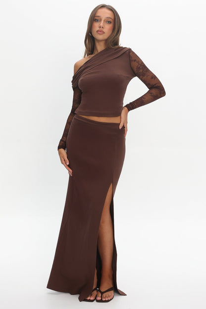 Breonna Front Split Maxi Skirt Chocolate