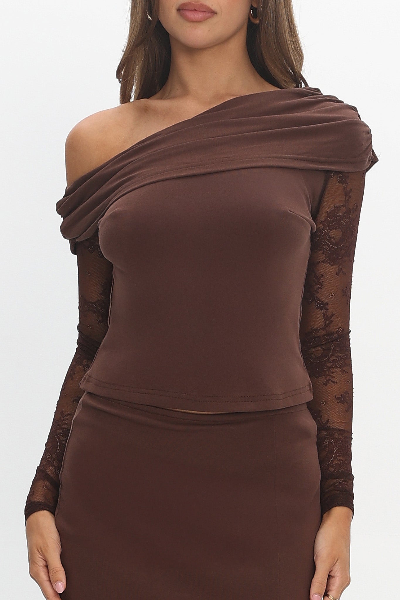 Breonna Lace Sleeve Top Chocolate