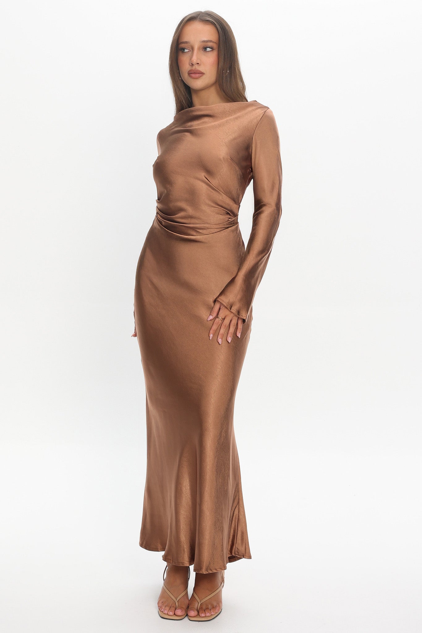 Loveland Cowl Back Midi Dress Brown