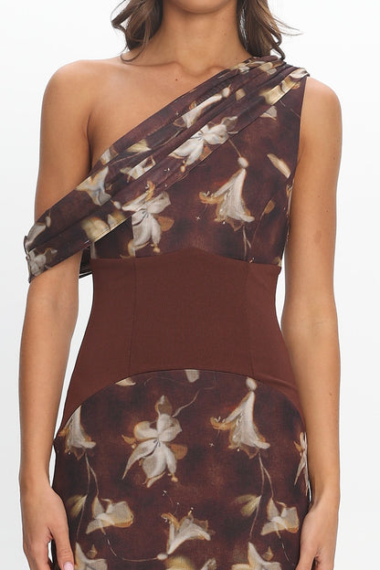 Milos Asymmetric Neckline Maxi Dress Floral