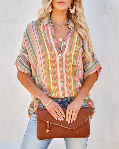 Camille Striped Woven Button Down Top - Yellow Multi