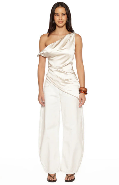 Celine Cream Satin Asymmetric Top