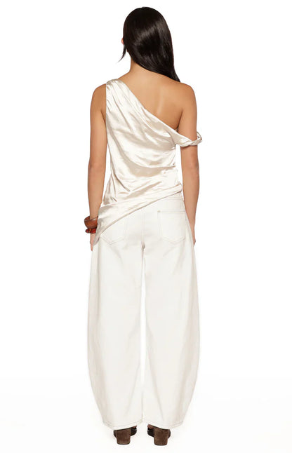 Celine Cream Satin Asymmetric Top